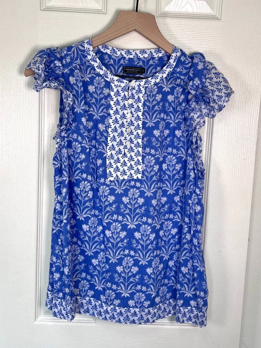 Vineyard Vines Floral Baby Doll Ruffle Sleeve Lightweight Blouse Size Small